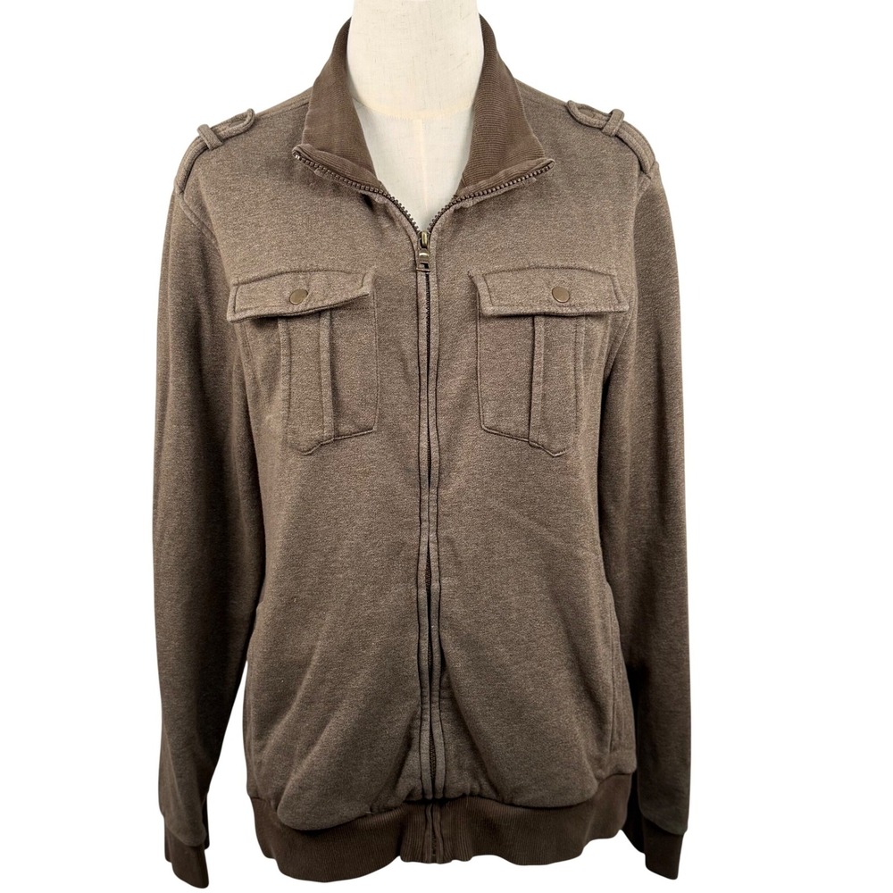Guess M Zip Up Fleece Field Bomber Chore Jacket Military Moto Epaulets Utility
